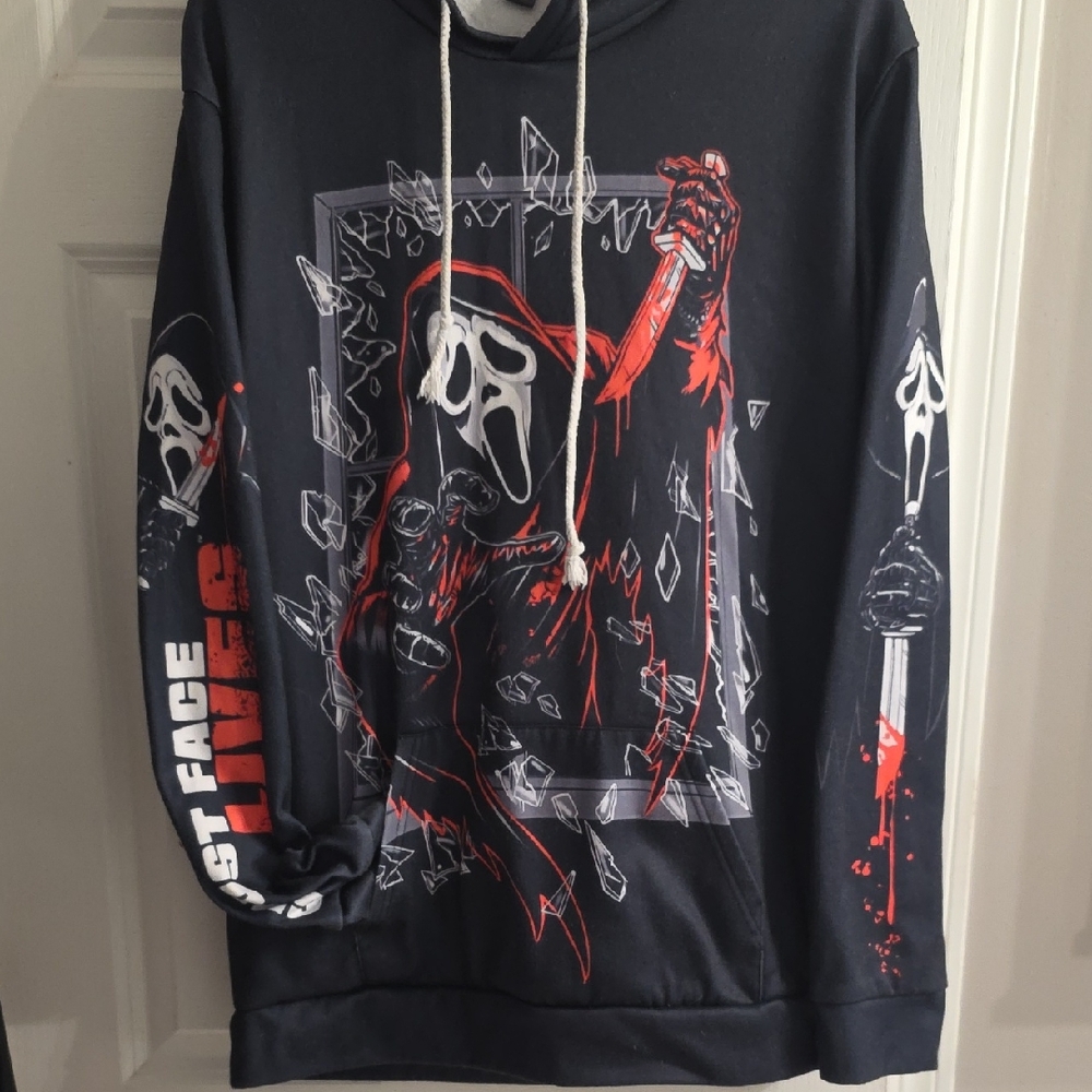 Ghostface Scream Scary Movie Graphic Black Hoodie with Red Accents